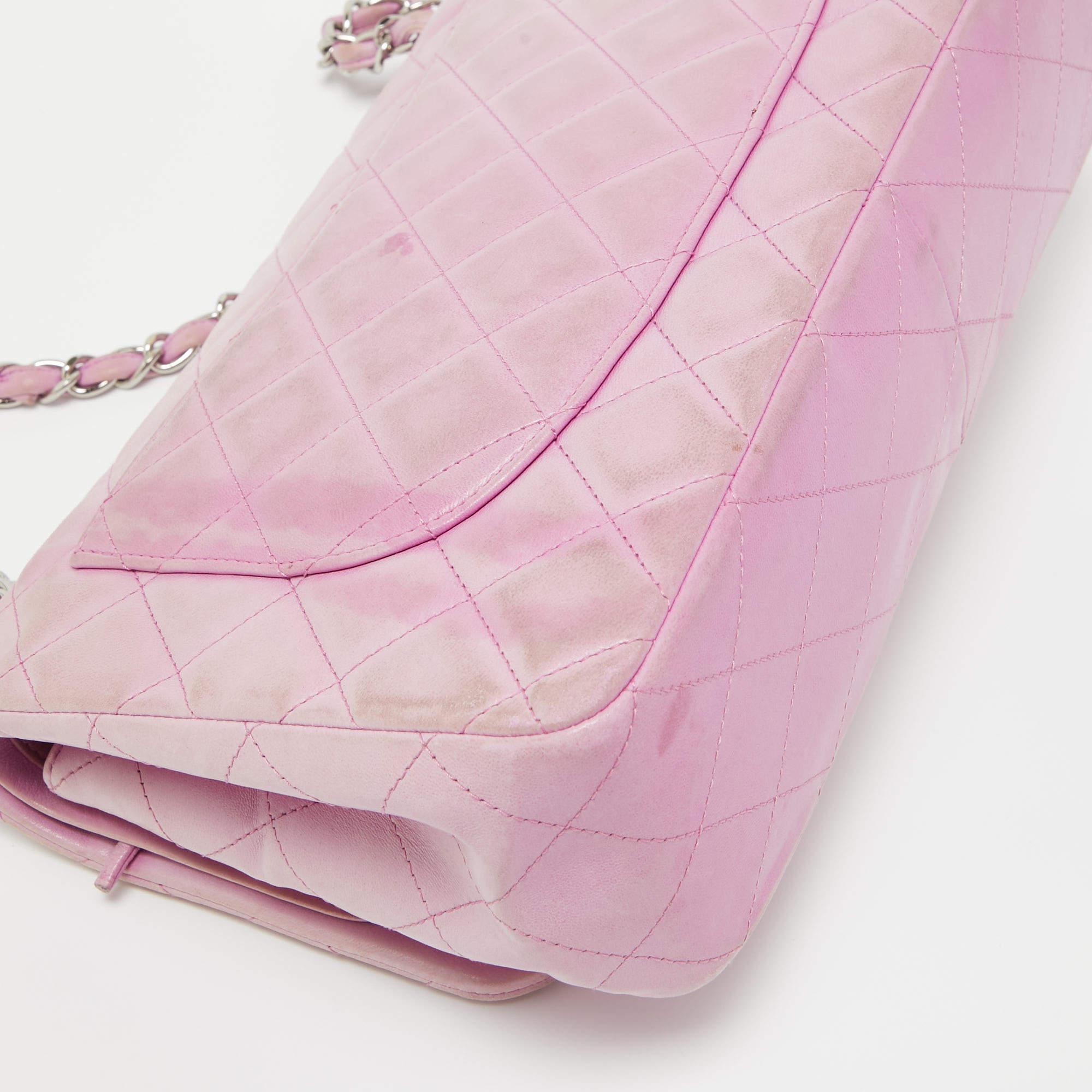 Chanel Lilac Quilted Lambskin Leather Jumbo Classic Double Flap Bag 6