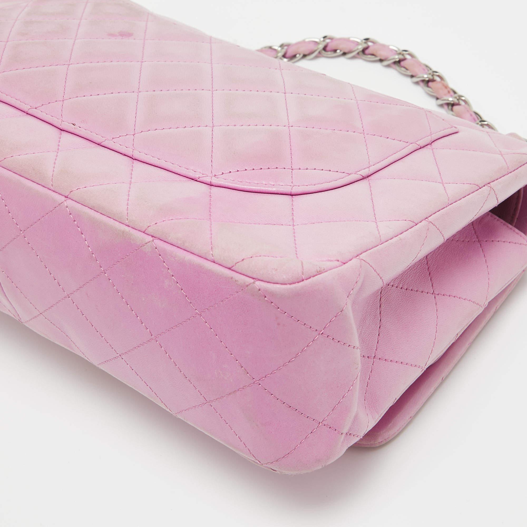 Chanel Lilac Quilted Lambskin Leather Jumbo Classic Double Flap Bag 7