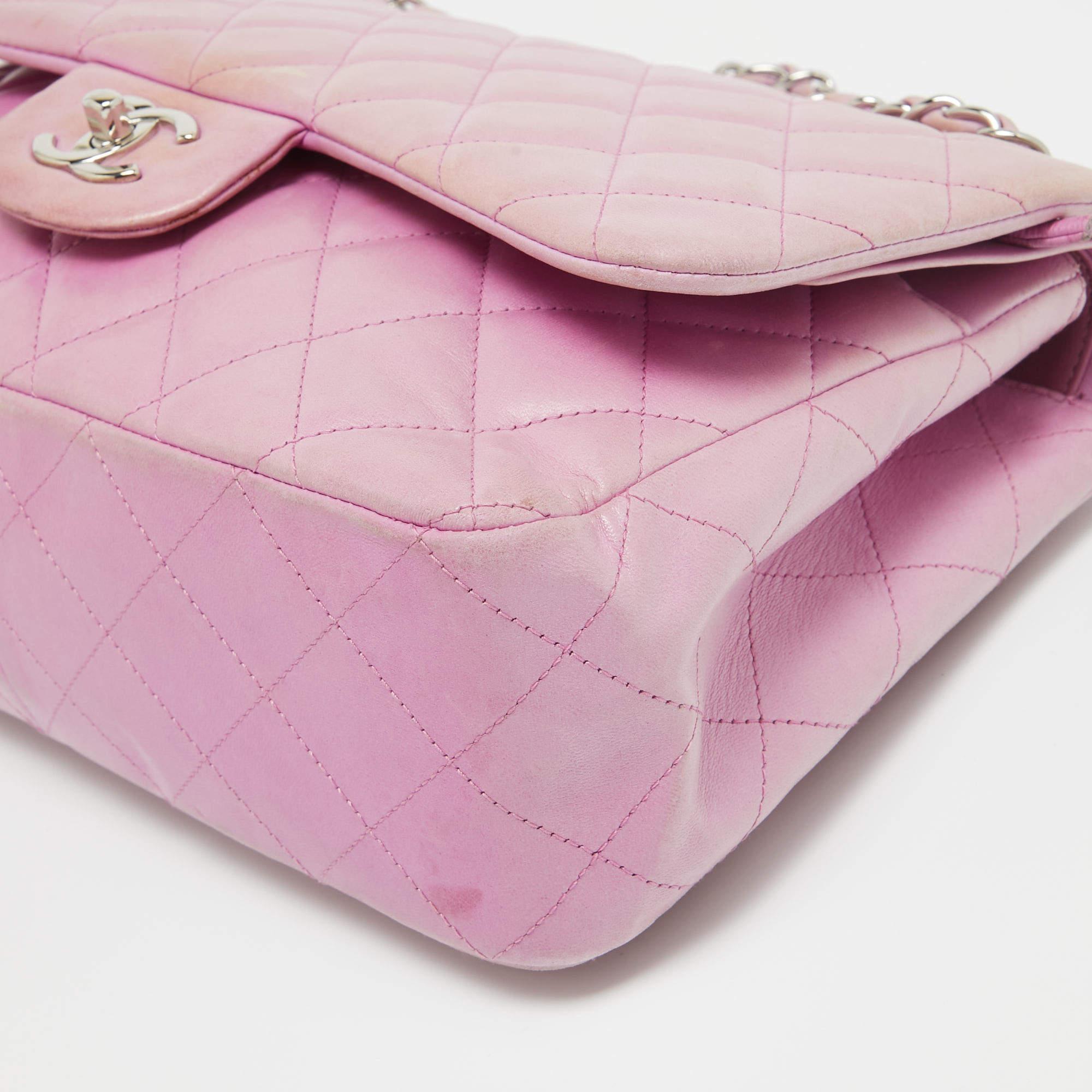 Chanel Lilac Quilted Lambskin Leather Jumbo Classic Double Flap Bag 8