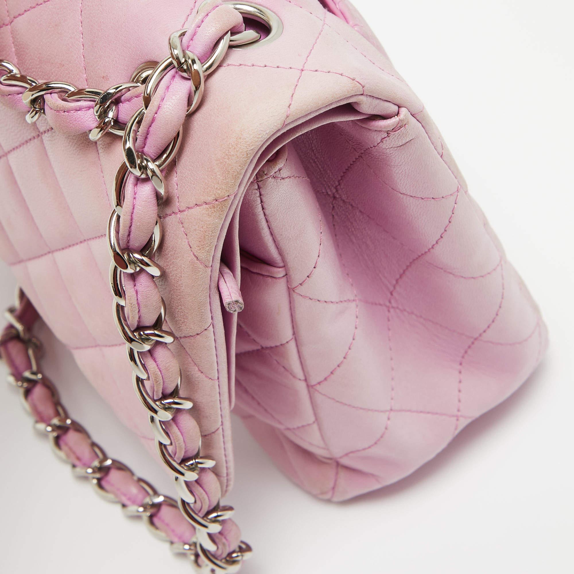Chanel Lilac Quilted Lambskin Leather Jumbo Classic Double Flap Bag 13