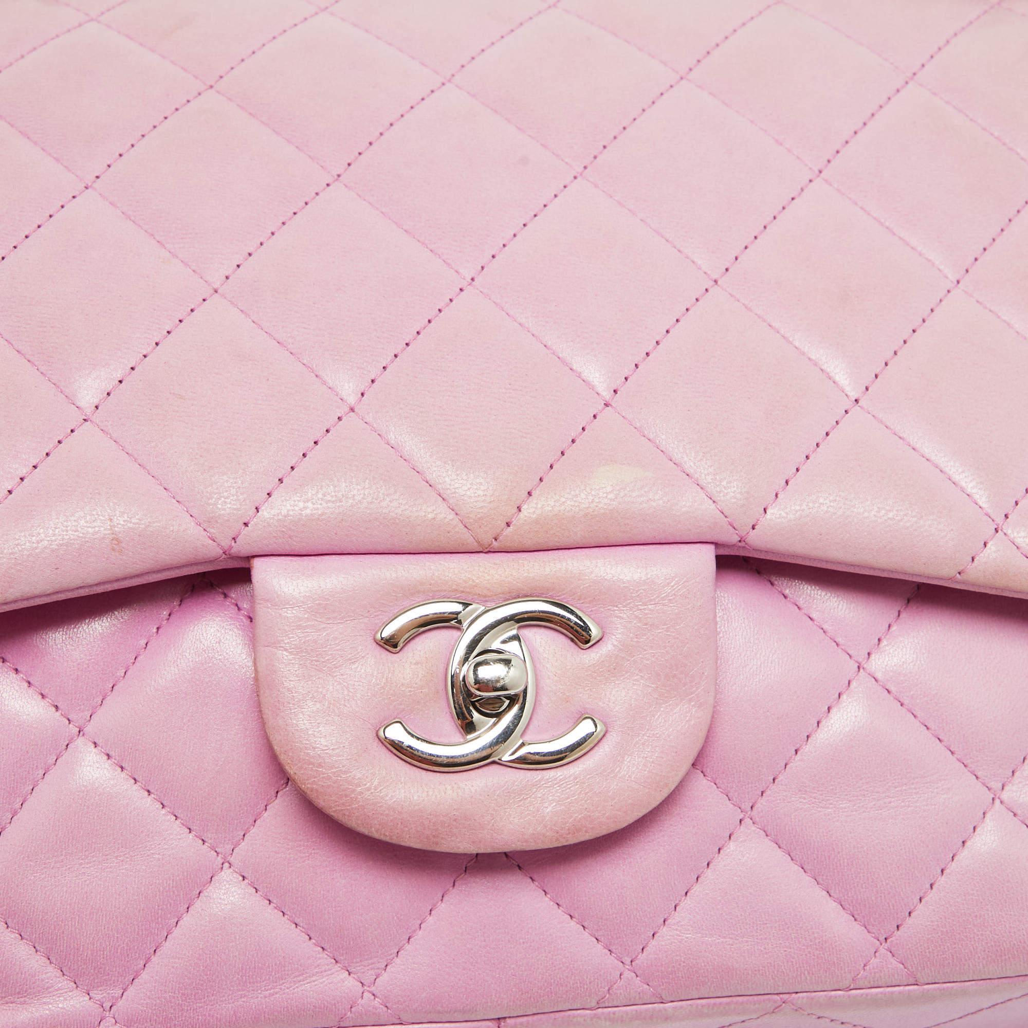 Chanel Lilac Quilted Lambskin Leather Jumbo Classic Double Flap Bag For Sale 15