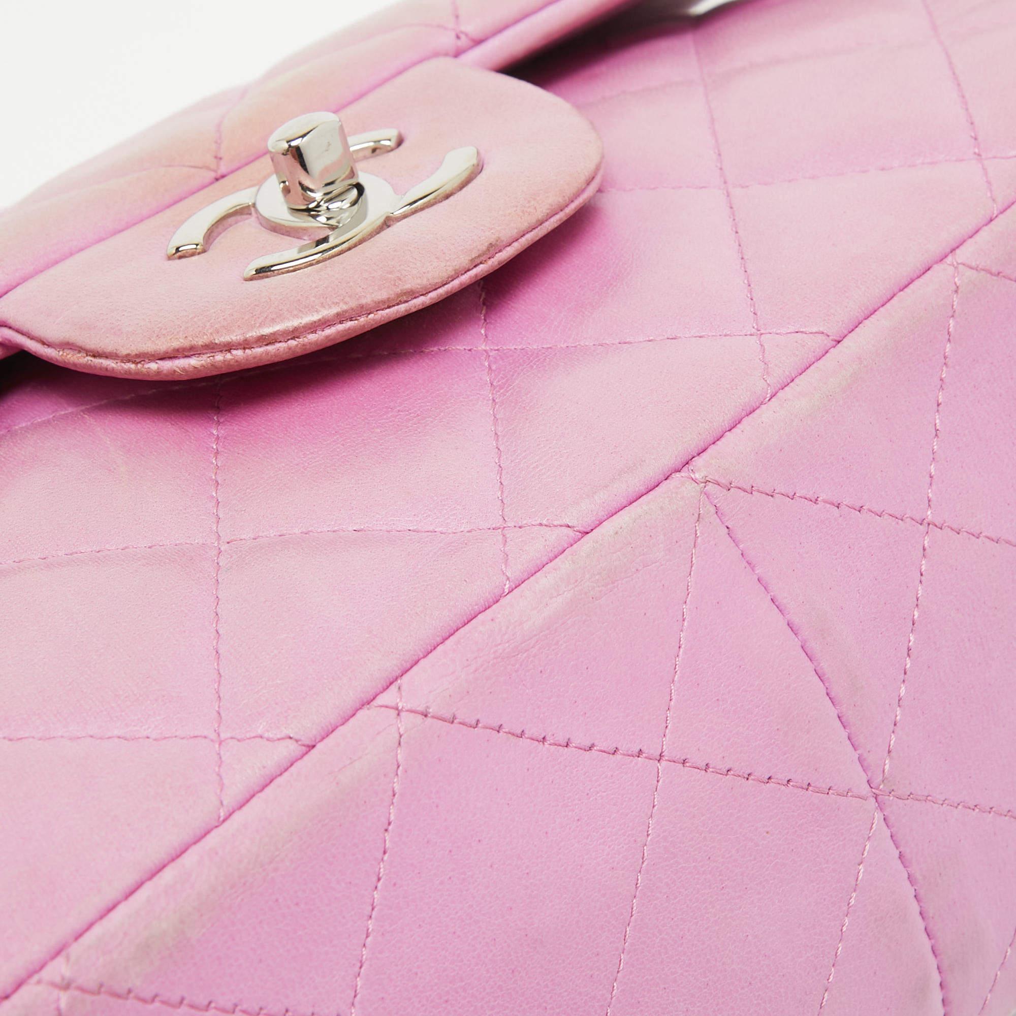 Chanel Lilac Quilted Lambskin Leather Jumbo Classic Double Flap Bag 14
