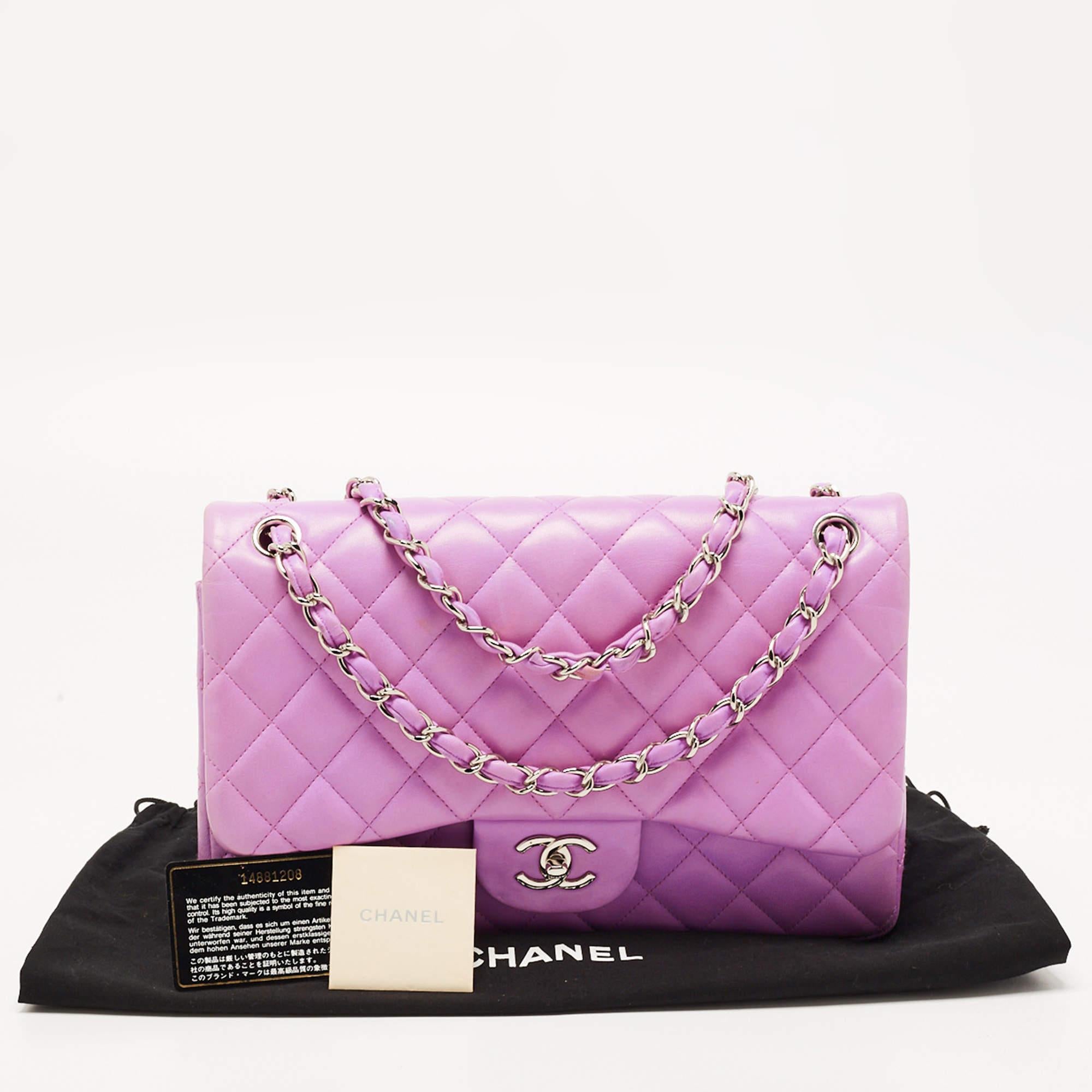 Chanel Lilac Quilted Lambskin Leather Jumbo Classic Double Flap Bag 16