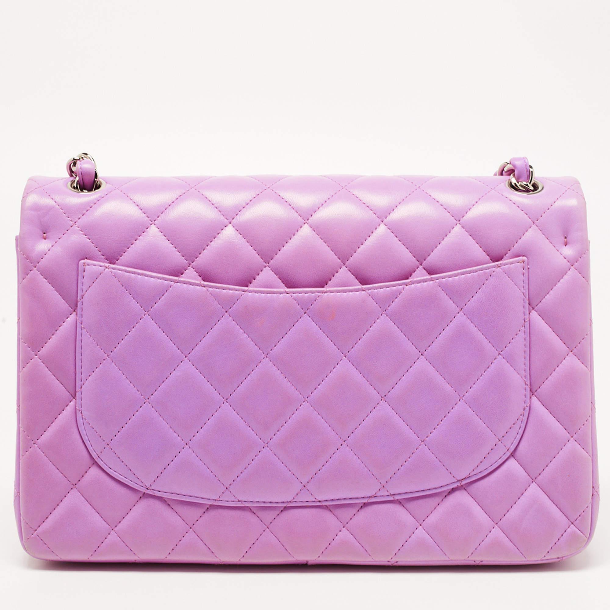 Women's Chanel Lilac Quilted Lambskin Leather Jumbo Classic Double Flap Bag
