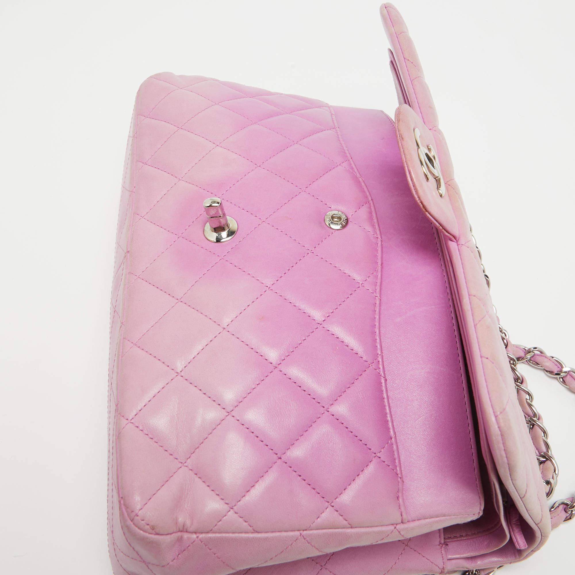 Chanel Lilac Quilted Lambskin Leather Jumbo Classic Double Flap Bag For Sale 1