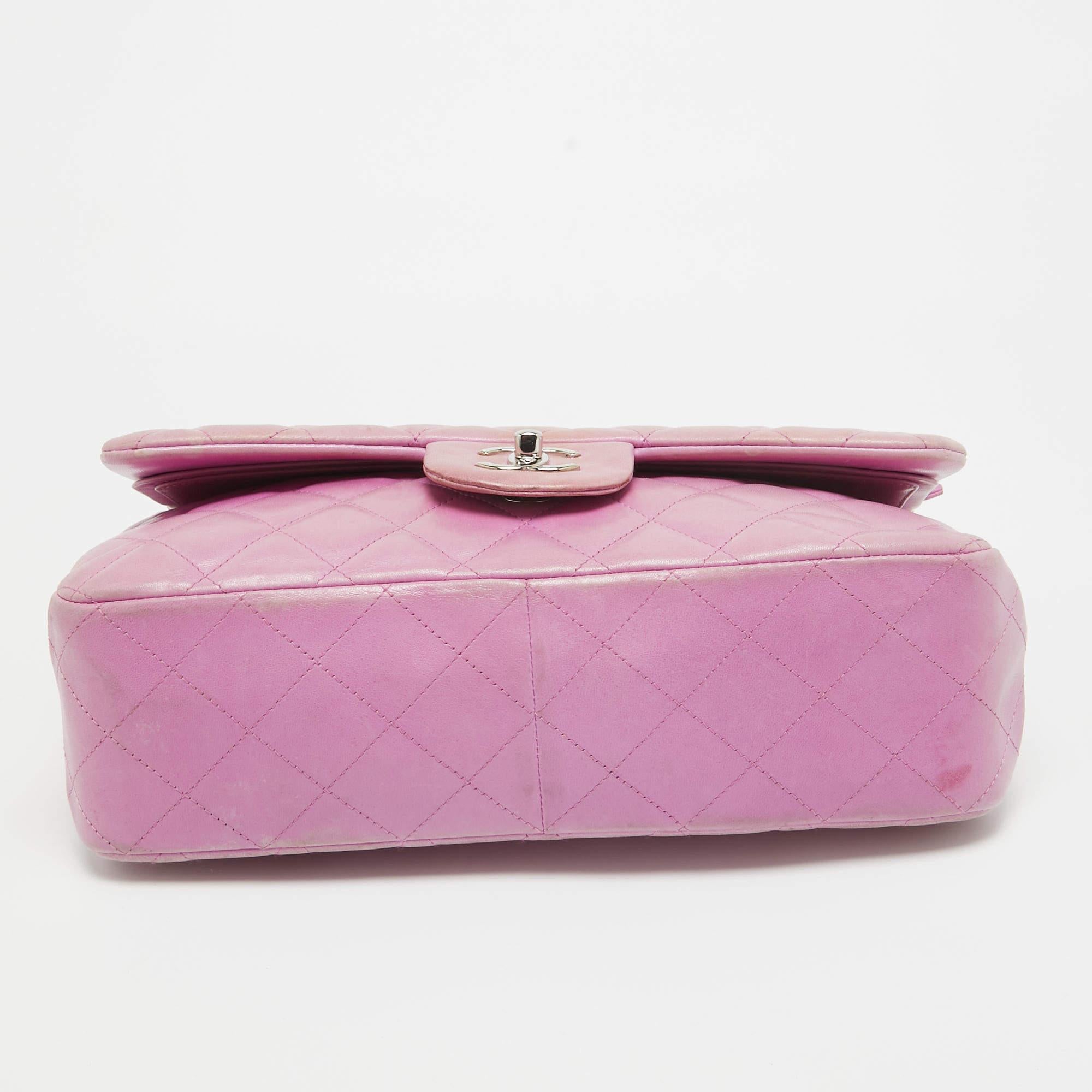 Women's Chanel Lilac Quilted Lambskin Leather Jumbo Classic Double Flap Bag