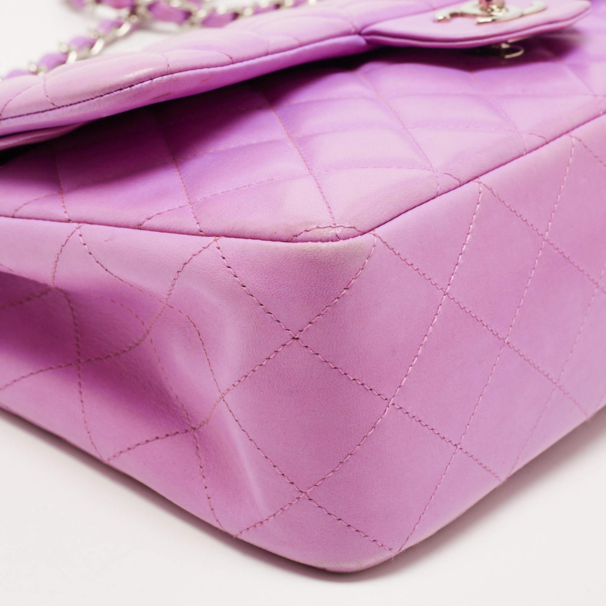 Chanel Lilac Quilted Lambskin Leather Jumbo Classic Double Flap Bag 2