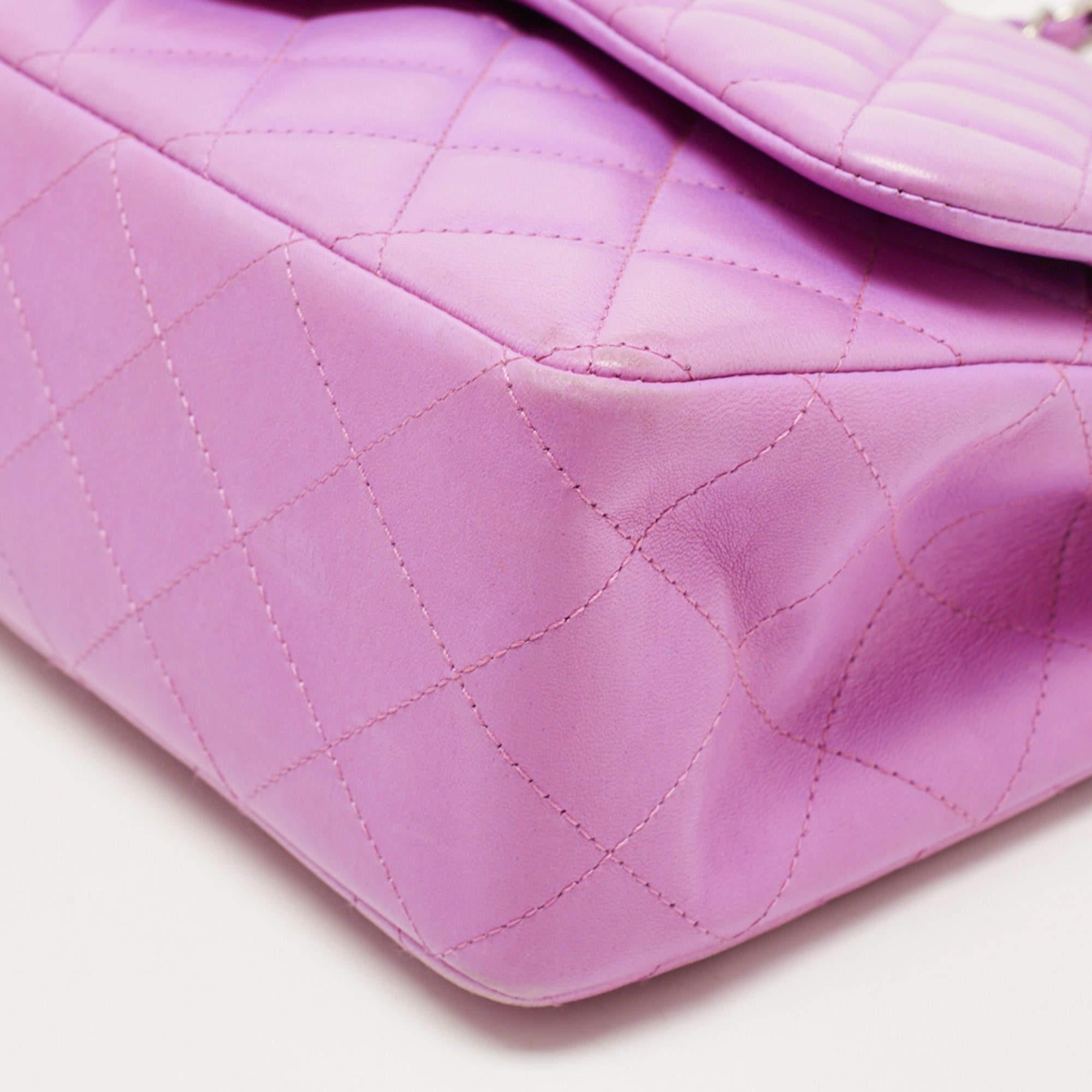Chanel Lilac Quilted Lambskin Leather Jumbo Classic Double Flap Bag 3