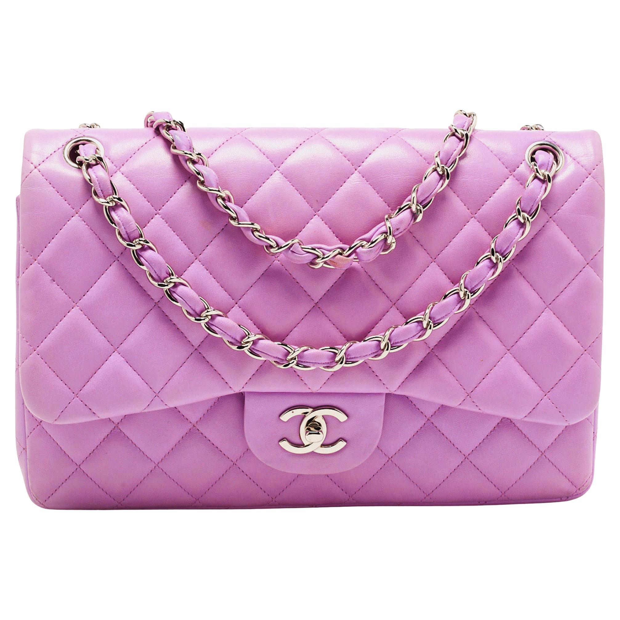 Chanel Lilac Quilted Lambskin Leather Jumbo Classic Double Flap Bag