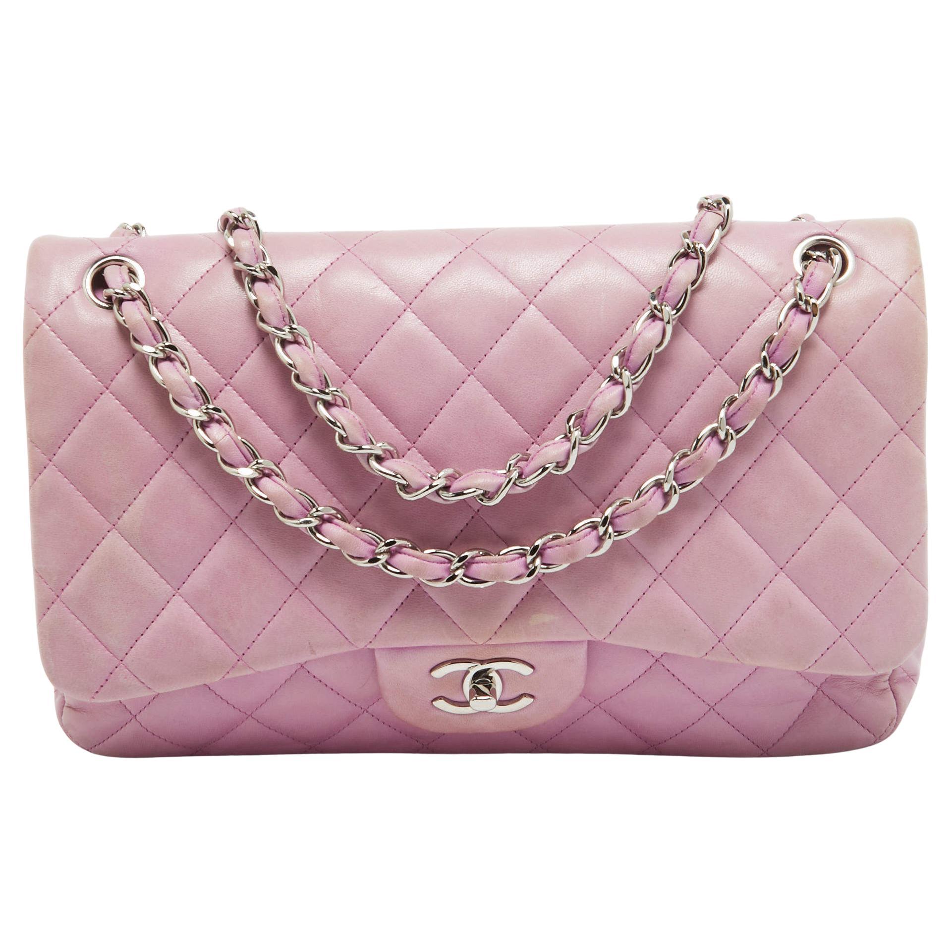 Chanel Lilac Quilted Lambskin Leather Jumbo Classic Double Flap Bag For Sale