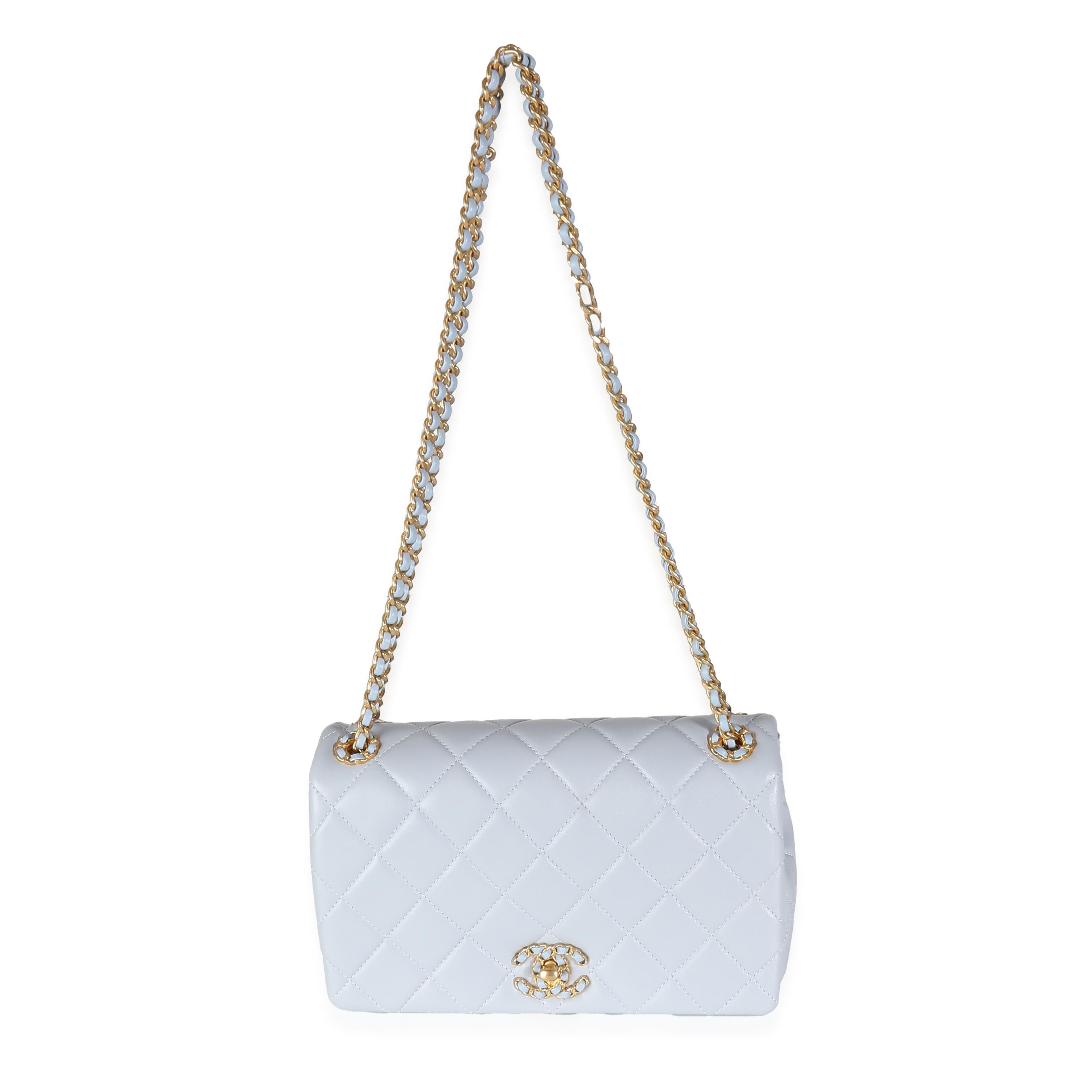 Chanel Lilac Quilted Lambskin Woven CC Full Flap Bag In Excellent Condition For Sale In New York, NY