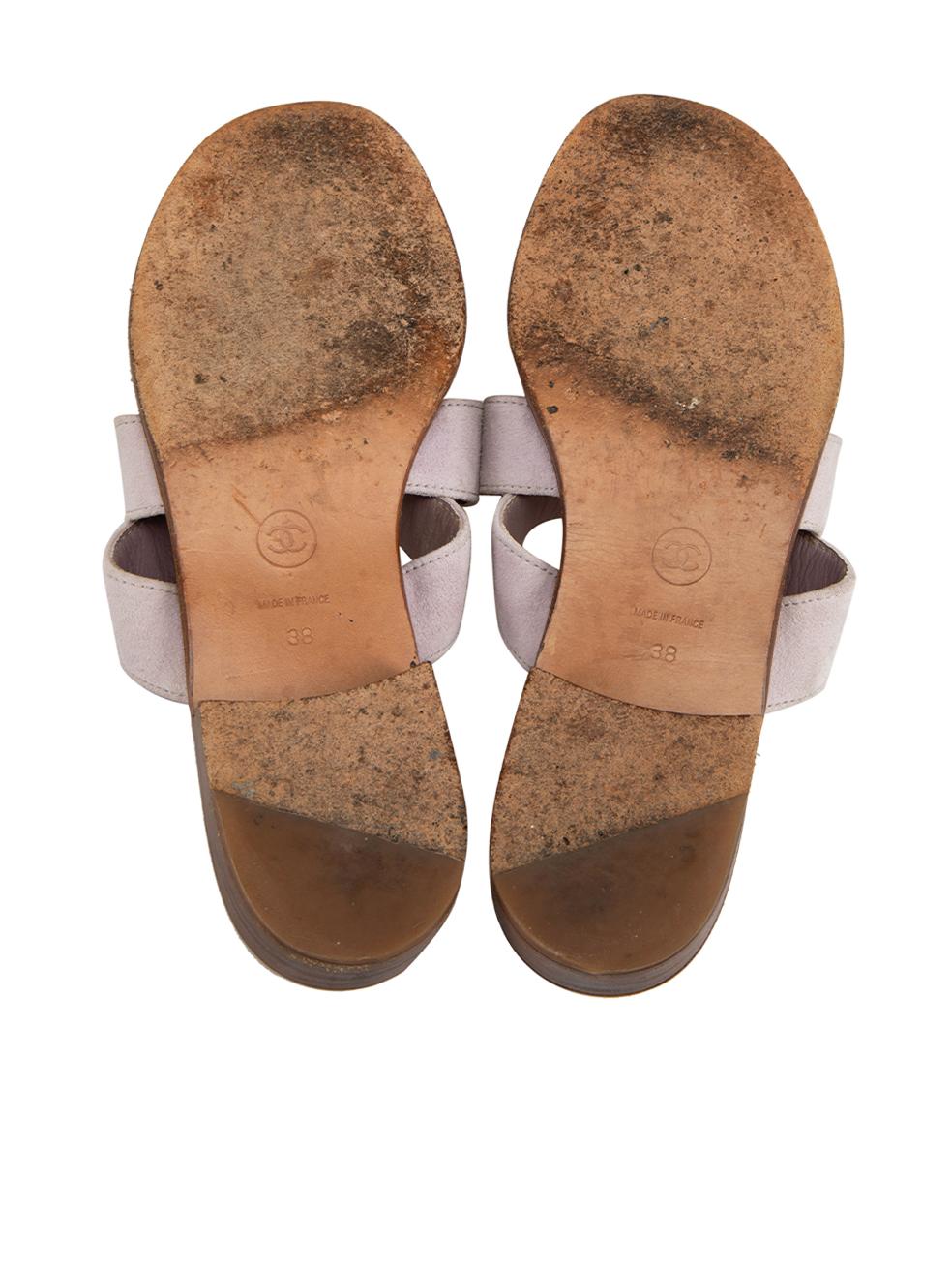 Women's Chanel Lilac Suede Slide Strap Sandals Size IT 38