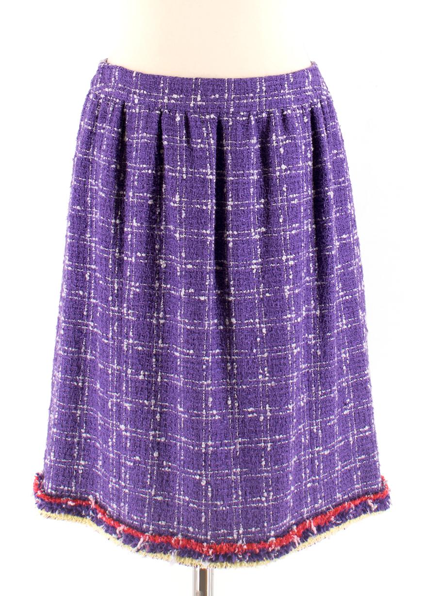 Purple Chanel Lilac Tweed Jacket & Skirt W/ Multicolour Raw Hem SIZE XS