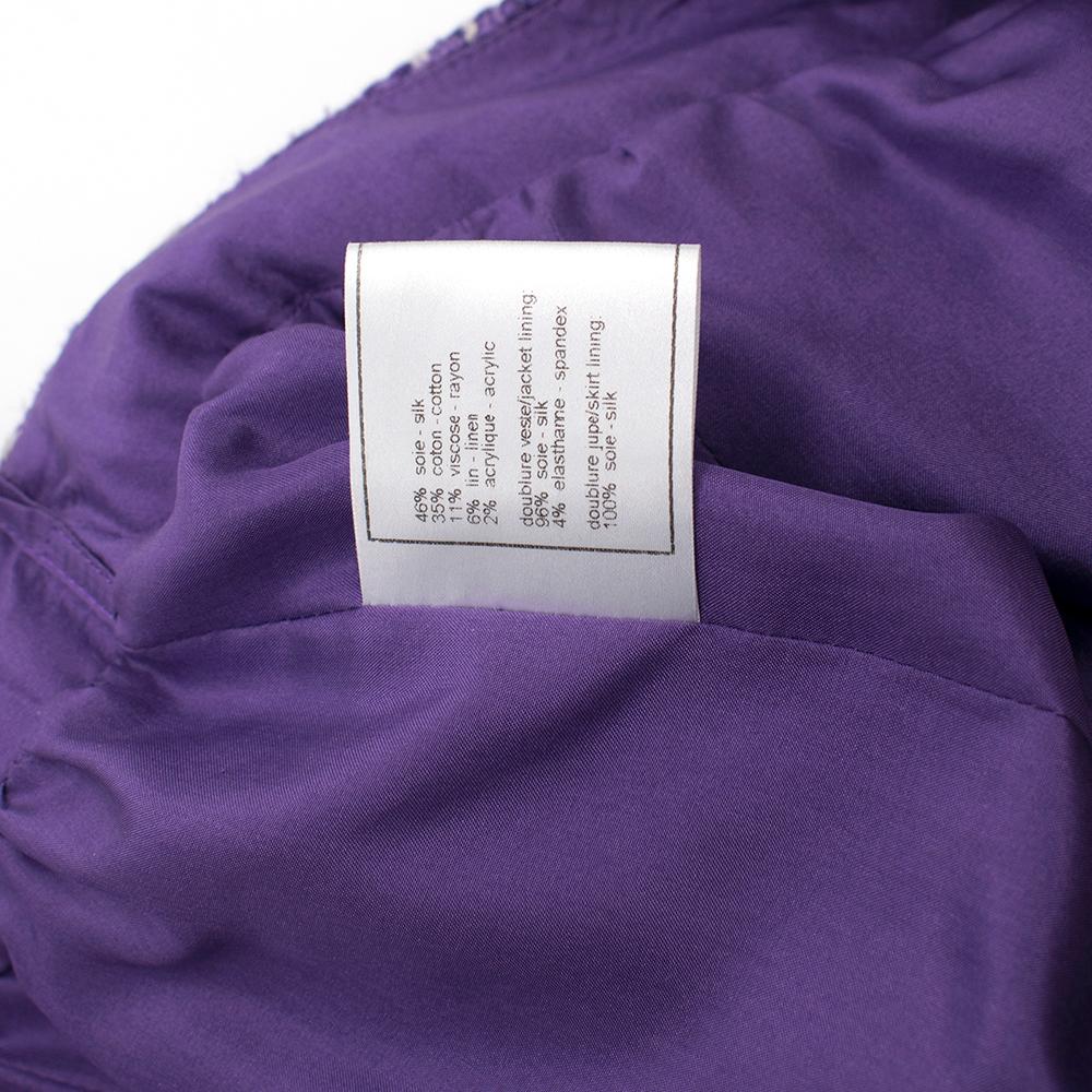 Women's or Men's Chanel Lilac Tweed Jacket & Skirt W/ Multicolour Raw Hem SIZE XS