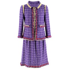 Chanel Lilac Tweed Jacket & Skirt W/ Multicolour Raw Hem SIZE XS
