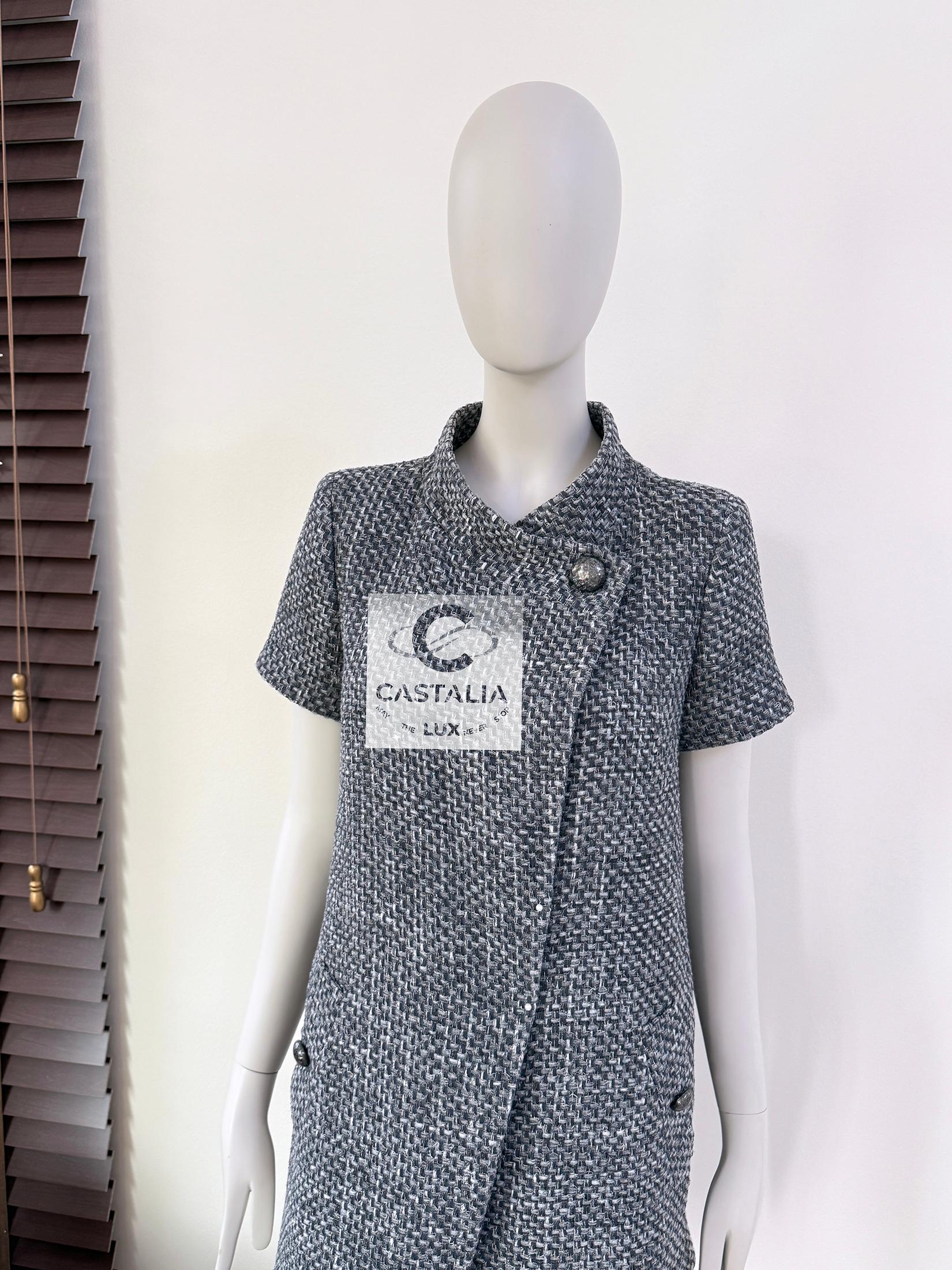 Black Chanel Lily Allen Style Grey Lesage Tweed Jacket 36 FR For Sale