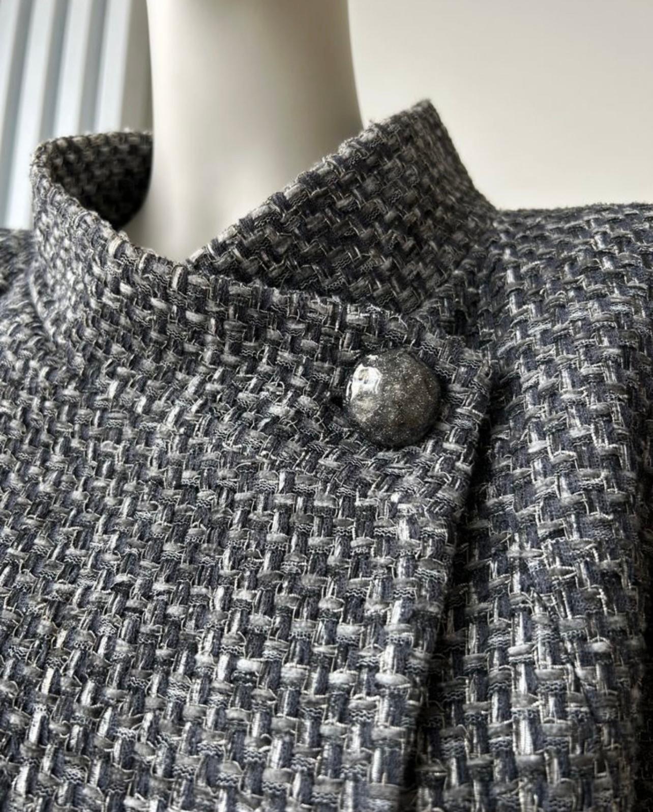 Black Chanel Lily Allen Style Grey Tweed Jacket For Sale