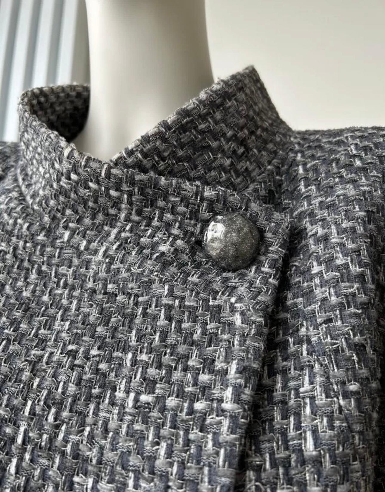 Women's or Men's Chanel Lily Allen Style Grey Tweed Jacket For Sale