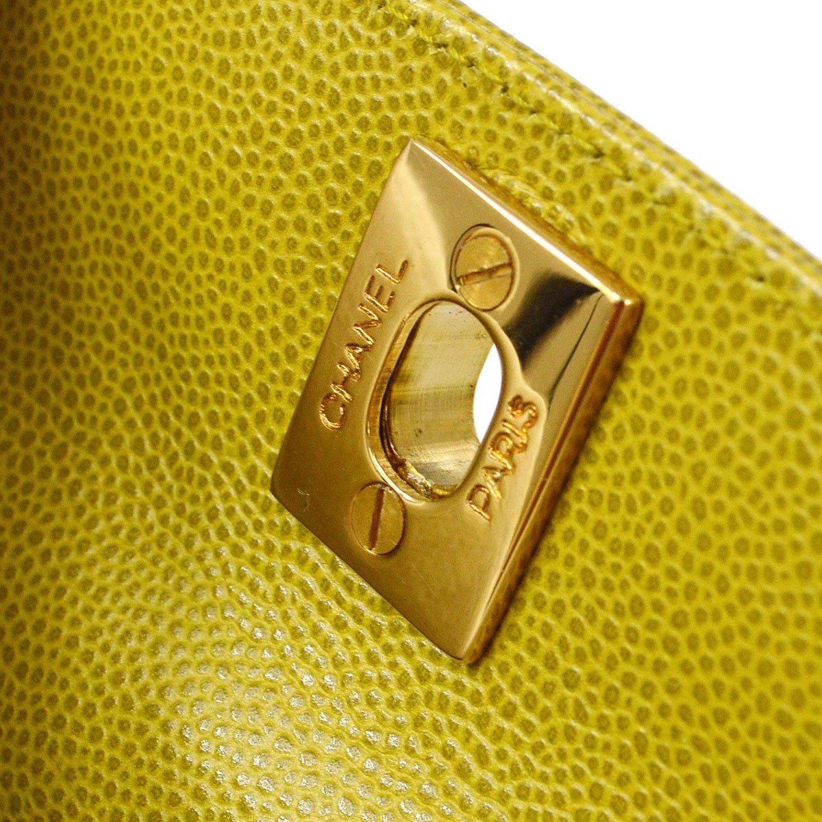 CHANEL Lime Green Caviar Leather Gold CC Top Handle Kelly Flap Bag 2