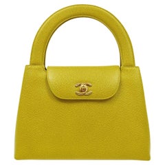 CHANEL Lime Green Caviar Leather Gold CC Top Handle Kelly Flap Bag