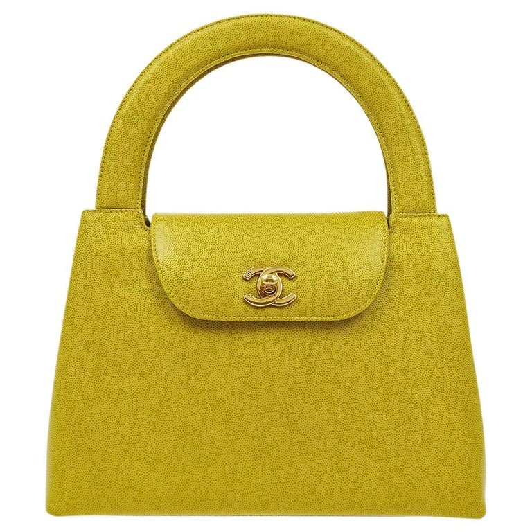 Chanel Lime Green Caviar Leather Gold Cc Top Handle Kelly Flap Bag For Sale  At 1Stdibs