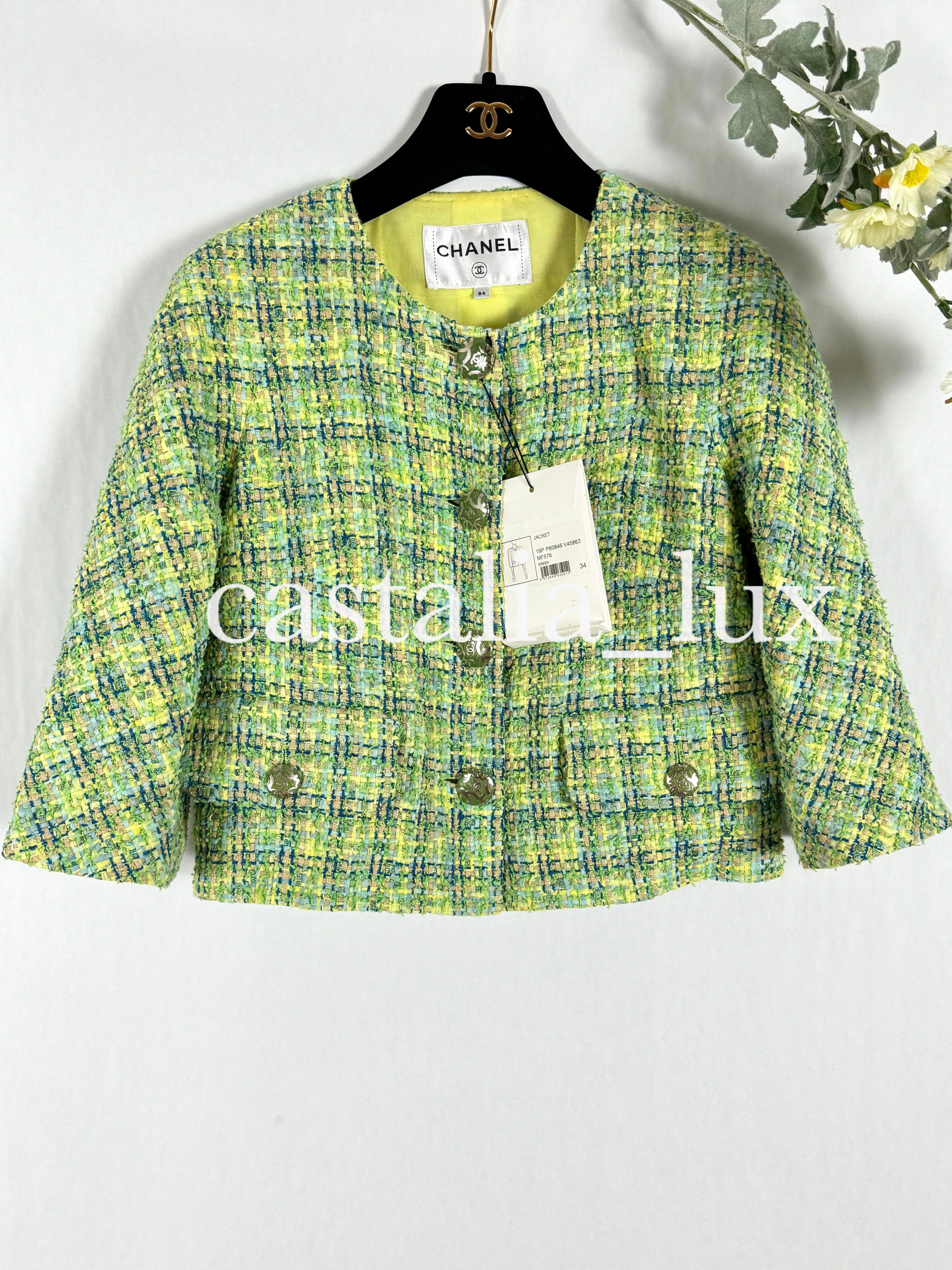 Women's or Men's Chanel Lime Green Lesage Tweed Jacket