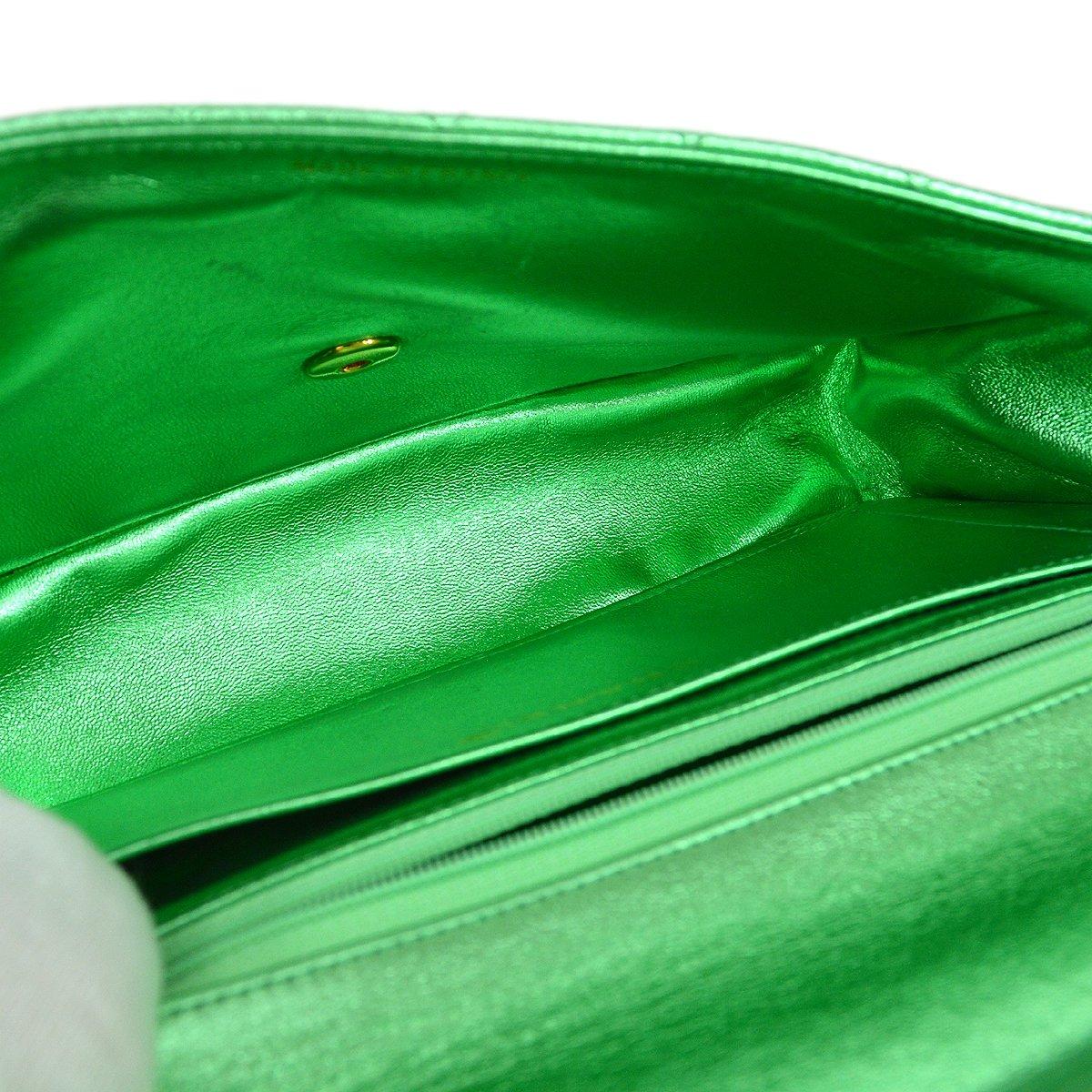 Women's CHANEL Lime Green Metallic Lambskin Gold 2 in 1 Small Medium Kelly Flap Bags