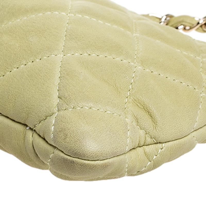 Chanel Lime Green Quilted Leather Pochette 4