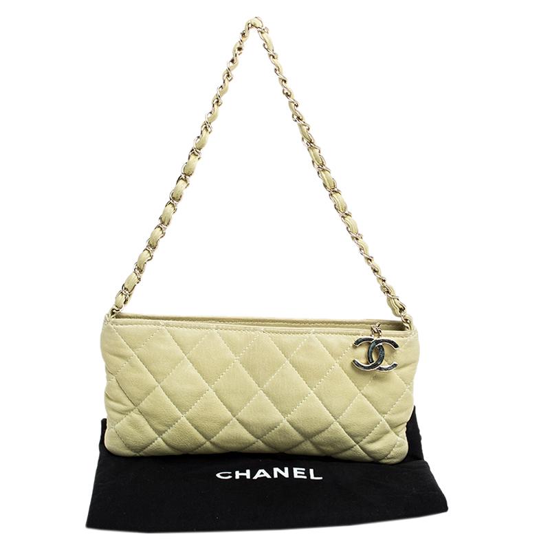 Chanel Lime Green Quilted Leather Pochette 5