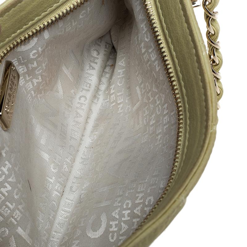 Chanel Lime Green Quilted Leather Pochette 1