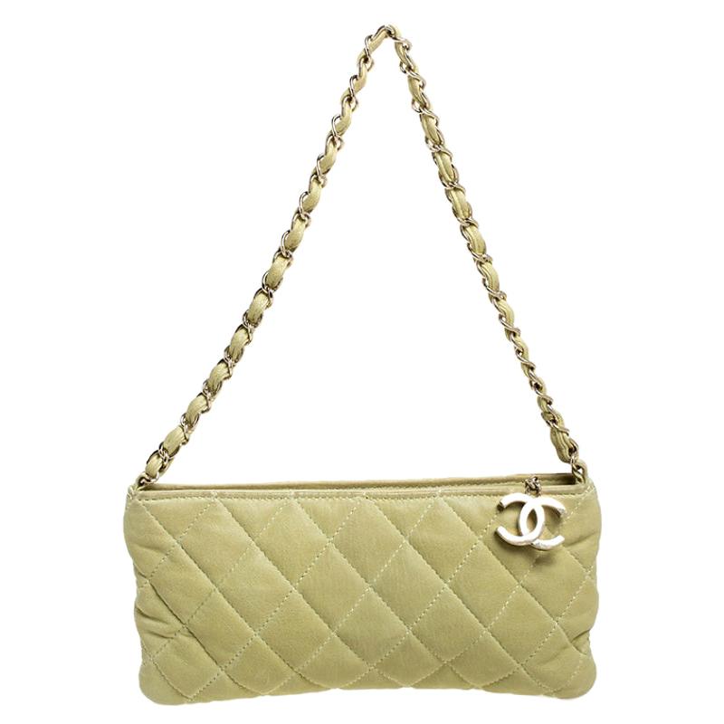 Chanel Lime Green Quilted Leather Pochette
