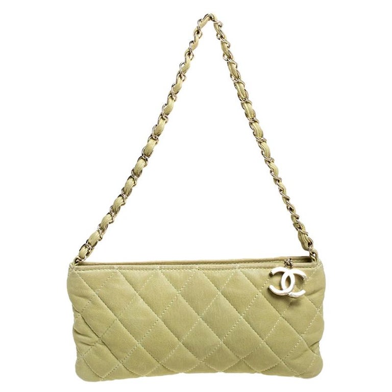 Chanel Lime Green Quilted Leather Pochette at 1stDibs