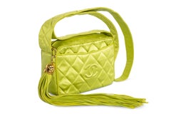 Chanel Lime Green Quilted Satin Leather Tassel Camera Bag, 1990s