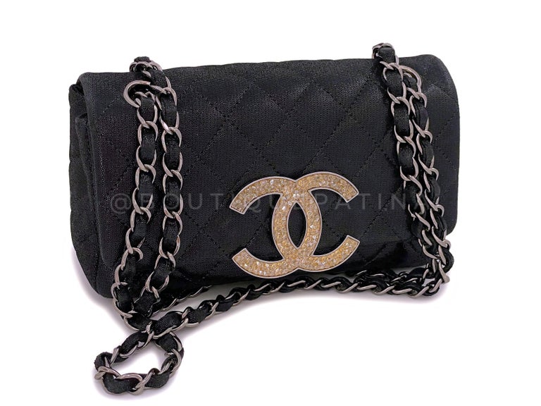 Rare Chanel Black Strass Crystals Small Classic Boy Flap Bag