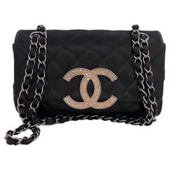 Chanel Limited 11A Black Champagne Strass Crystals Rectangular Mini Flap Bag RHW
