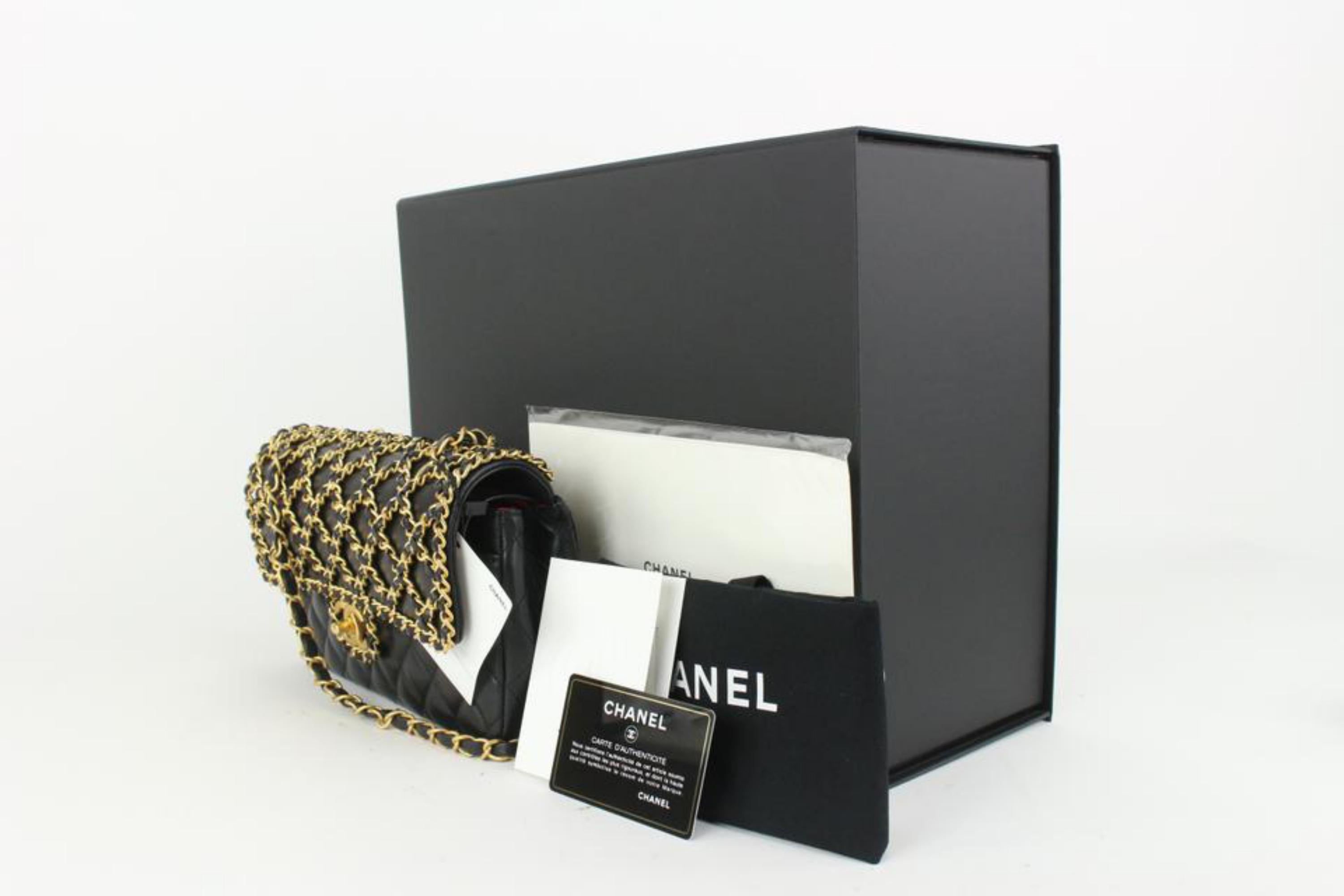 Chanel Limited Black Lambskin Gold Chain All-Over Classic Flap Cage  131cas0
Date Code/Serial Number: 30122913
Made In: Italy
Measurements: Length:  9