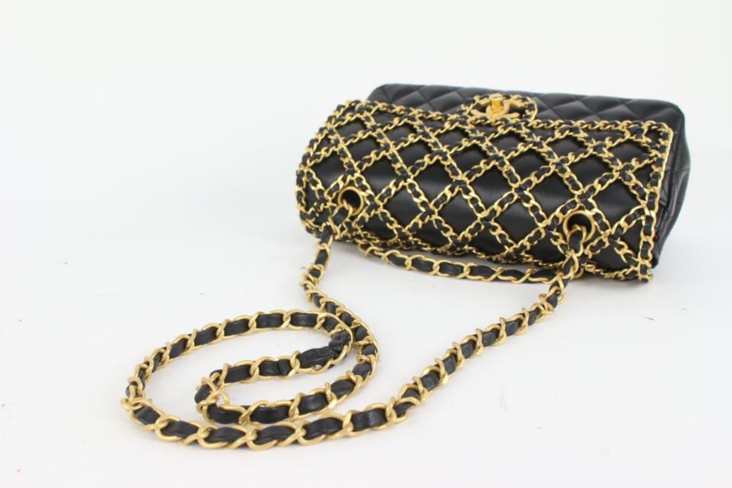 Chanel Limited Black Lambskin Gold Chain All-Over Classic Flap Cage  131cas0 In New Condition In Dix hills, NY