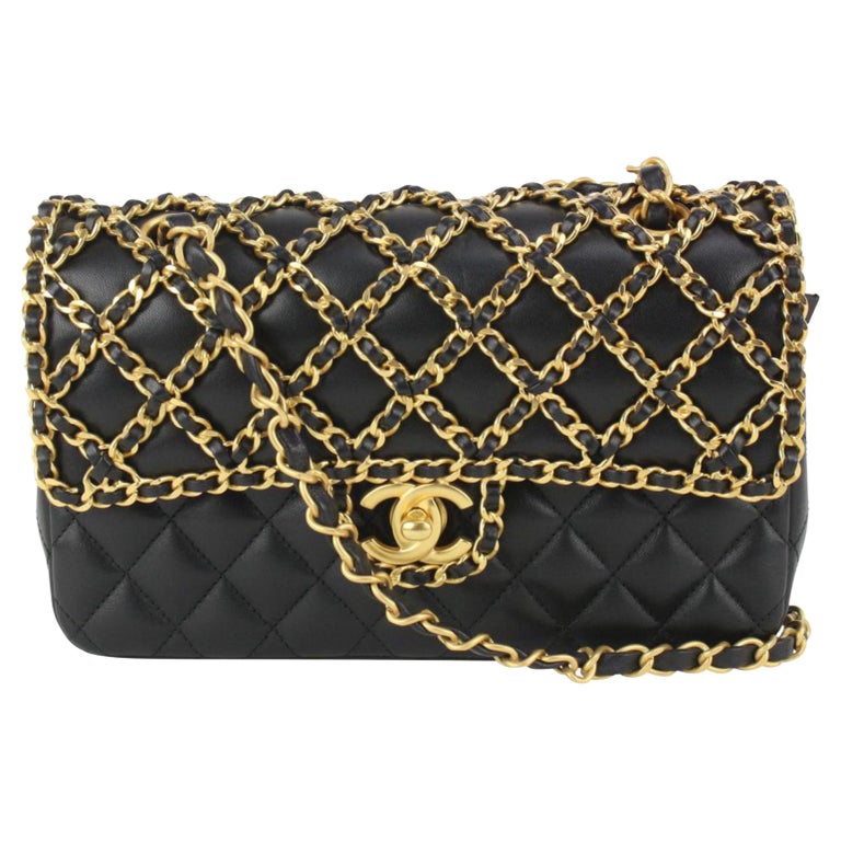 Chanel Limited Black Lambskin Gold Chain All-Over Classic Flap Cage 131cas0  at 1stDibs