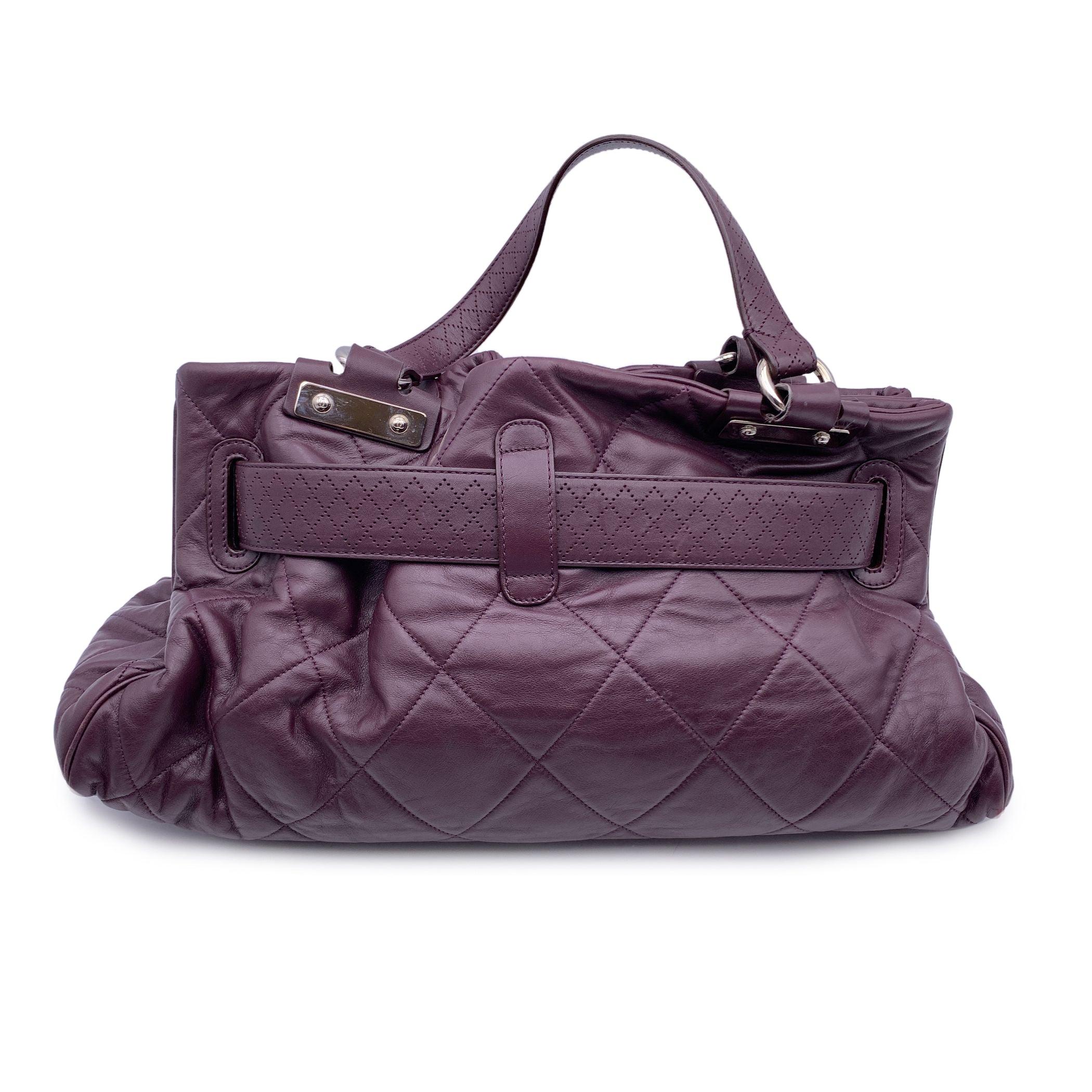 Black Chanel Limited Ed Purple Quilted Leather Paris-Londres Satchel Bag For Sale