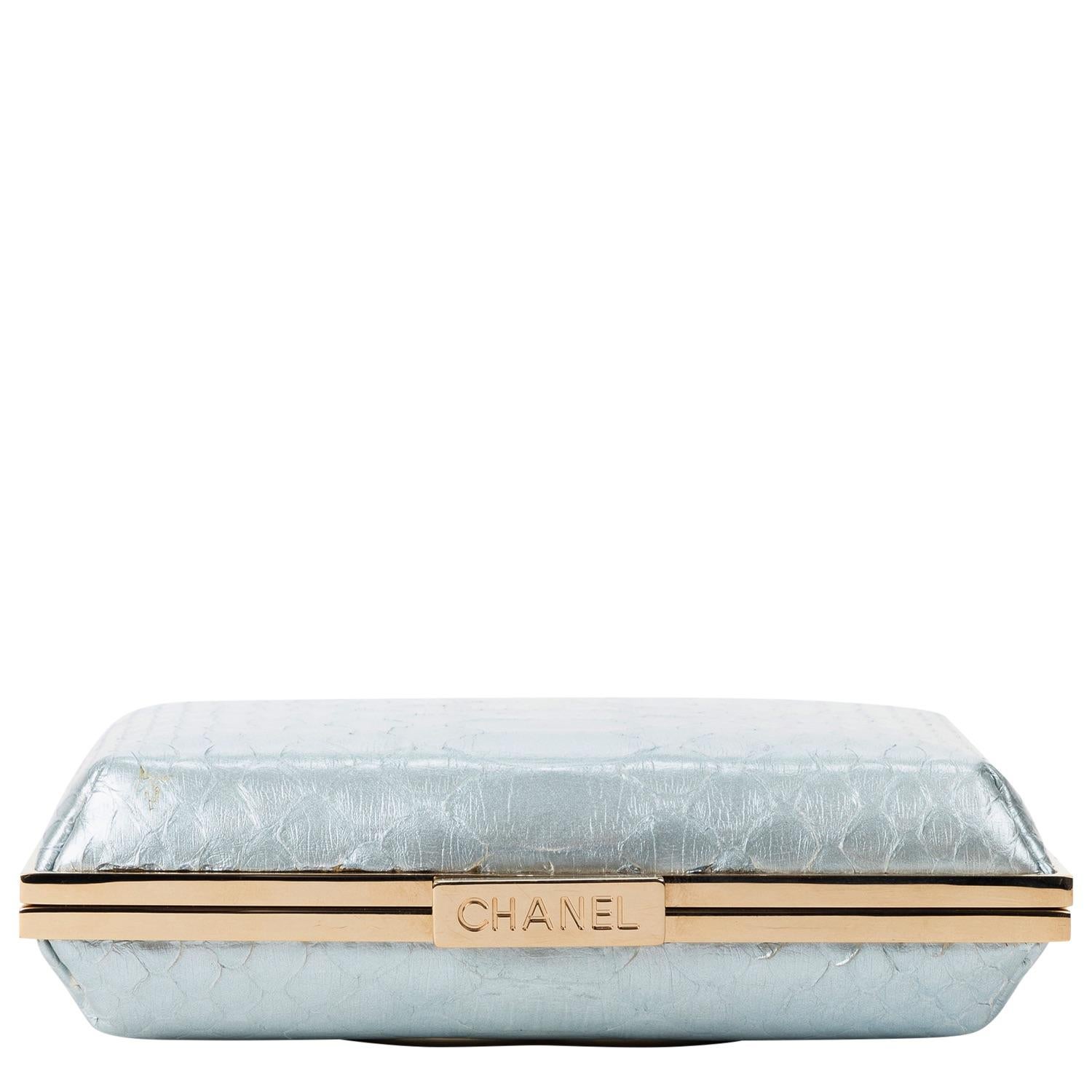 Gray Chanel Limited Edition 2012 Ice Blue CC Python Clutch