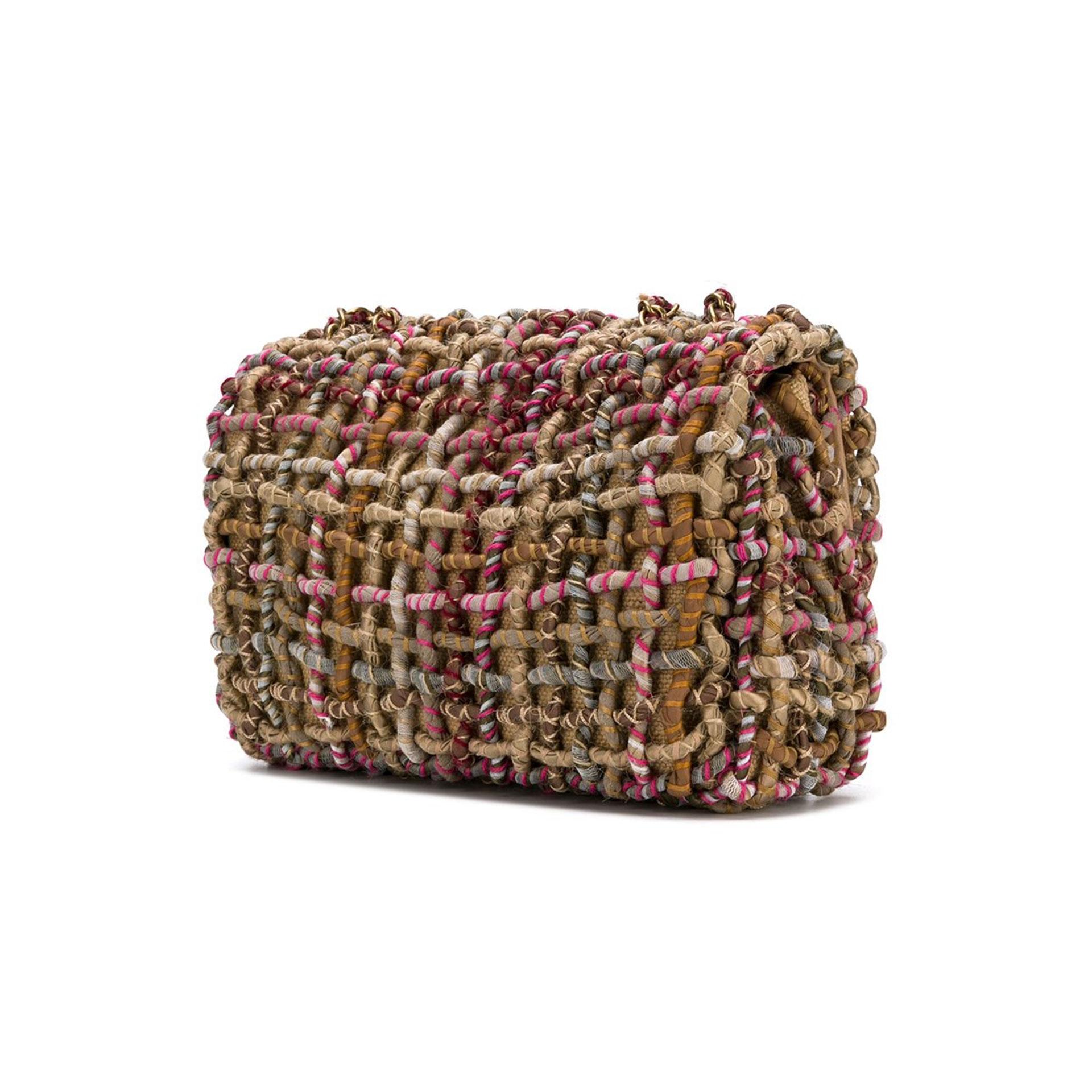 Chanel Limited Edition 2015 Dubai Resort Runway Woven Pom Pom Classic Flap Bag In Excellent Condition For Sale In Miami, FL