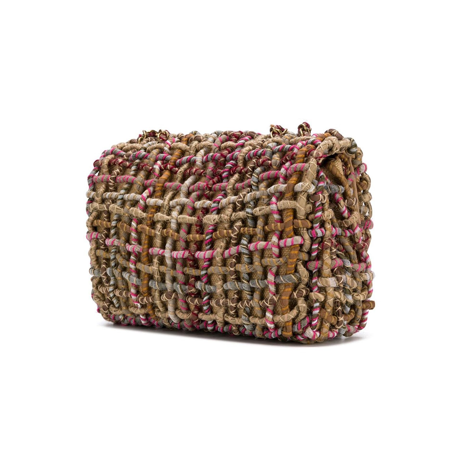 Women's Chanel Limited Edition 2015 Dubai Resort Runway Woven Pom Pom Classic Flap Bag For Sale