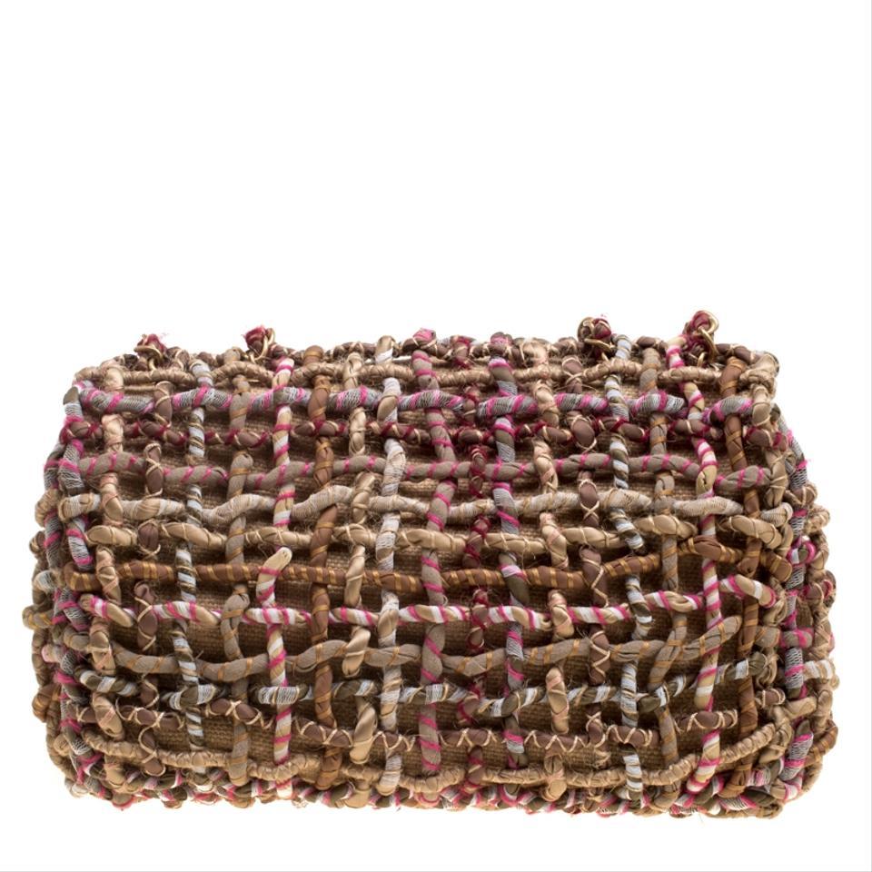Women's Chanel Limited Edition 2015 Dubai Resort Runway Woven Pom Pom Classic Flap Bag For Sale