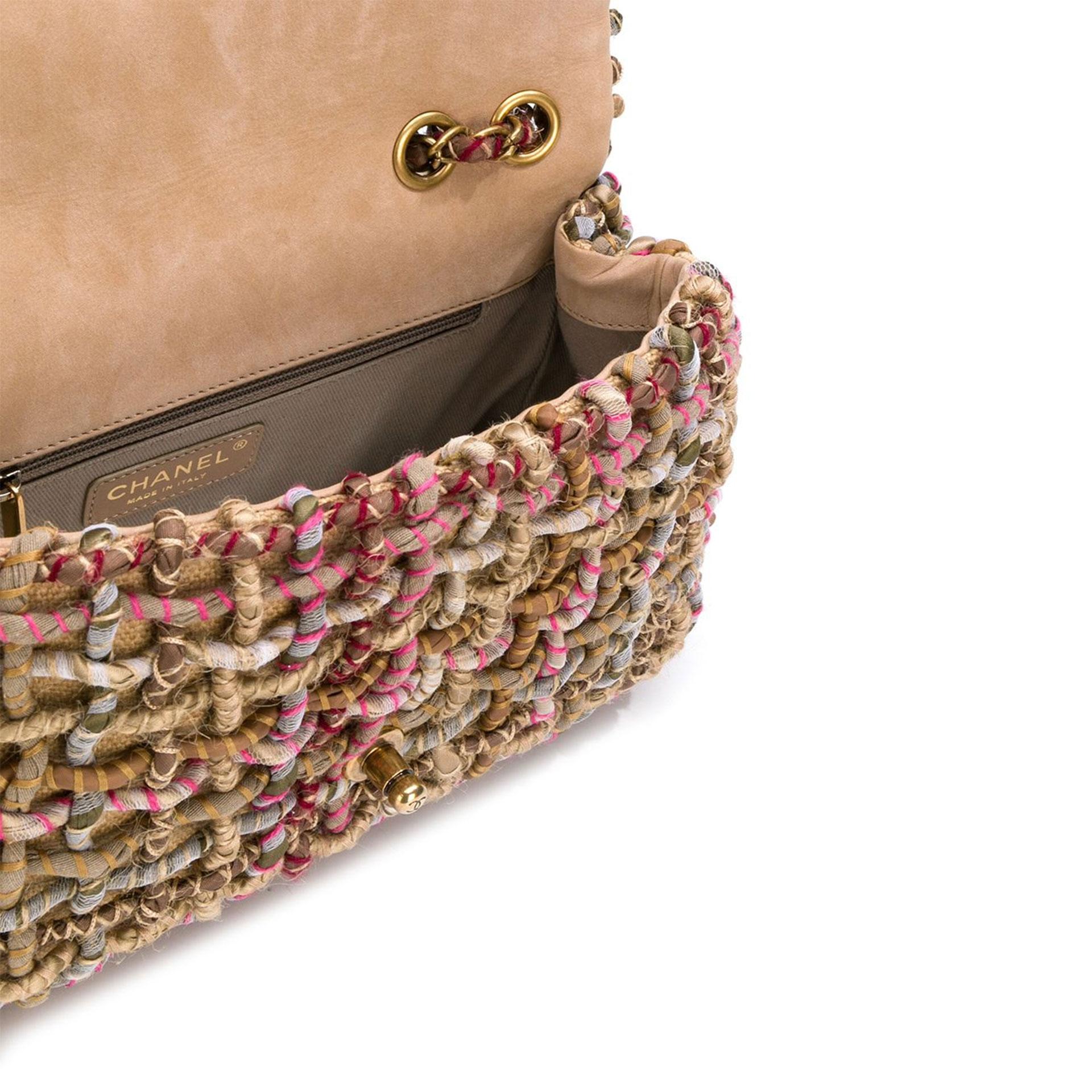 Chanel Limited Edition 2015 Dubai Resort Runway Woven Pom Pom Classic Flap Bag For Sale 1