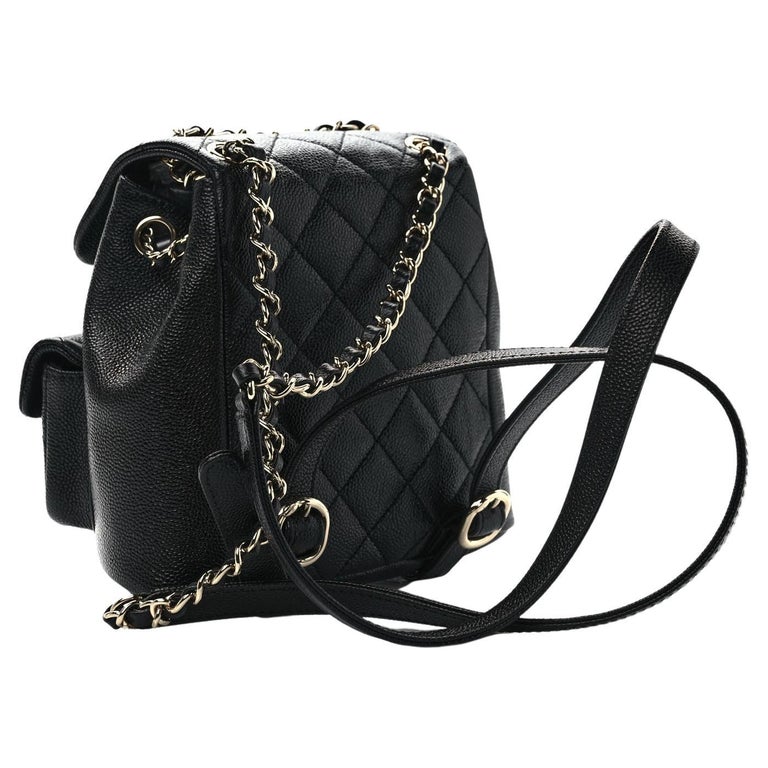 23A CHANEL Duma Backpack Black Small w Pockets Flap Bag Calfskin