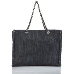 Chanel Limited Edition Airplane Rainbow Mixed Media Blue Jean Denim Tote Rare