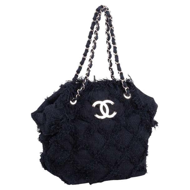Chanel Limited Edition Black Large Crochet Nature Tweed Fringe Classic ...
