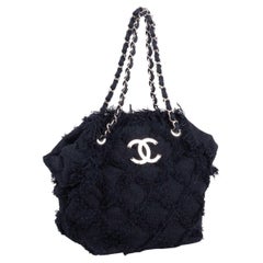 Chanel Limited Edition Black Large Crochet Nature Tweed Fringe Classic Tote Bag 