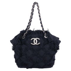 Chanel Limited Edition Black Large Crochet Nature Tweed Fringe Classic Tote Bag 