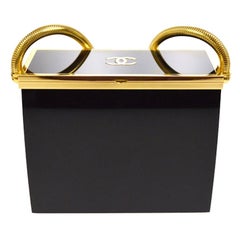 Vintage Chanel Limited Edition Black Resin Gold 2 in 1 Evening Clutch Shoulder Box Bag